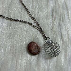 Caged gemstone silver tone necklace